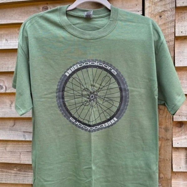 military green cotton wheel design t-shirt UK made