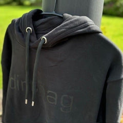 black organic cotton hoodie double fabric hood and thick cord drawstring